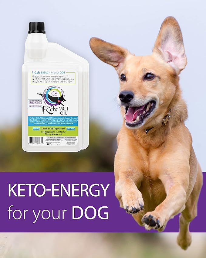 LifeSense C8 MCT Oil for Dogs, Keto-Friendly, Sourced from Coconut Oil, Human Grade, 32 oz, Made in USA by PhD Nutrition, Dog Optimal Fuel for The Brain and Body