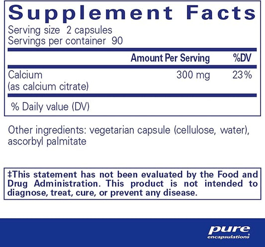 Pure Encapsulations Calcium (Citrate) - Supplement for Bone, Teeth, Colon, and Cardiovascular Health Support* - with Premium Calcium Citrate - 180 Capsules
