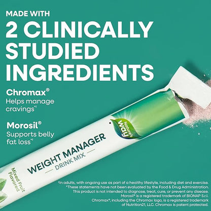 Nature’s Way Weight Manager Drink Mix, Helps Manage Cravings & Promotes Abdominal Fat Loss‡, with Clinically Studied Ingredients, Plant-Based Fiber, No Sugar Added, Mixed Fruit Flavored, 30 Packets