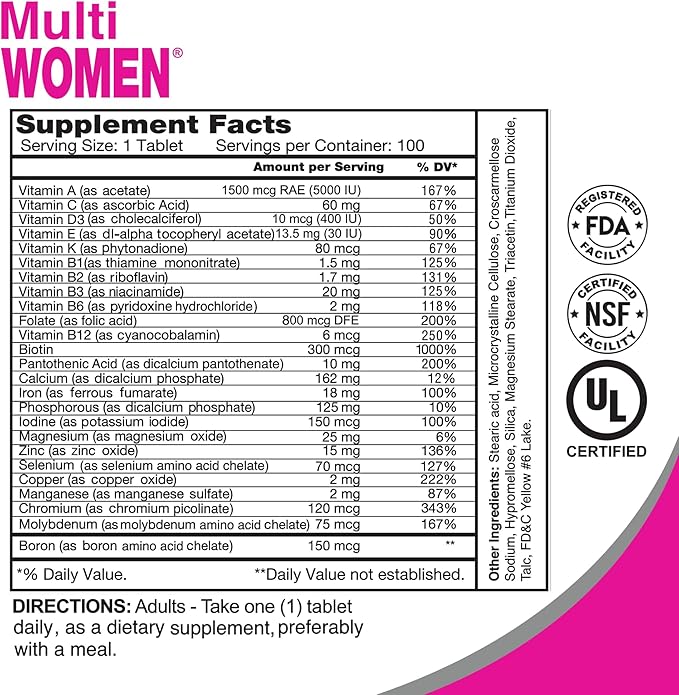 ALFA VITAMINS Multi Women Vitamins Dietary Supplement with Essential Vitamins & Minerals for Women - Amino Acids + Antioxidants - 100 Tablets