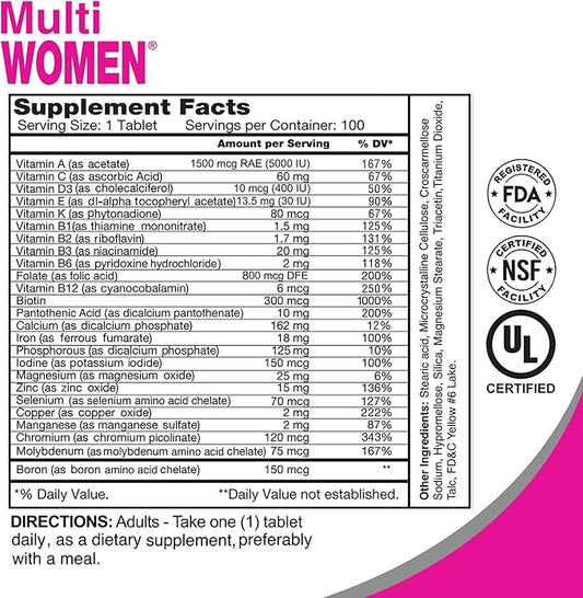 ALFA VITAMINS Multi Women Vitamins Dietary Supplement with Essential Vitamins & Minerals for Women - Amino Acids + Antioxidants - 100 Tablets
