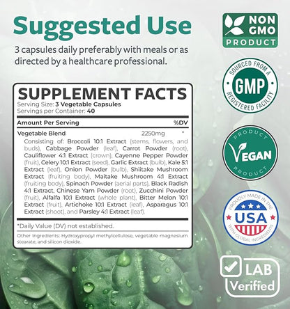 Super Greens Antioxidants Superfoods 2250mg Supplement 20 Ingredients 120 Capsules
