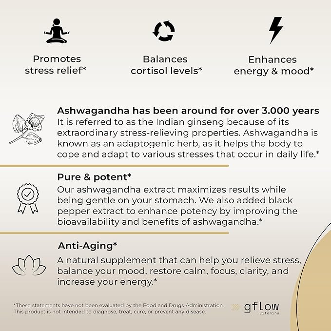 Ashwagandha Supplements - ashwagandha Powder Capsules Extra Strength 6000mg with Black Pepper | Mood Support, Focus, Energy Support | Vegan Friendly, Non-GMO, USA Made