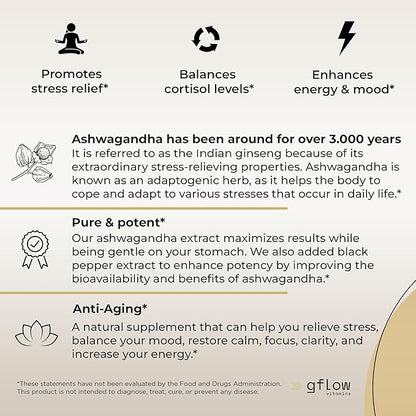 Ashwagandha Supplements - ashwagandha Powder Capsules Extra Strength 6000mg with Black Pepper | Mood Support, Focus, Energy Support | Vegan Friendly, Non-GMO, USA Made