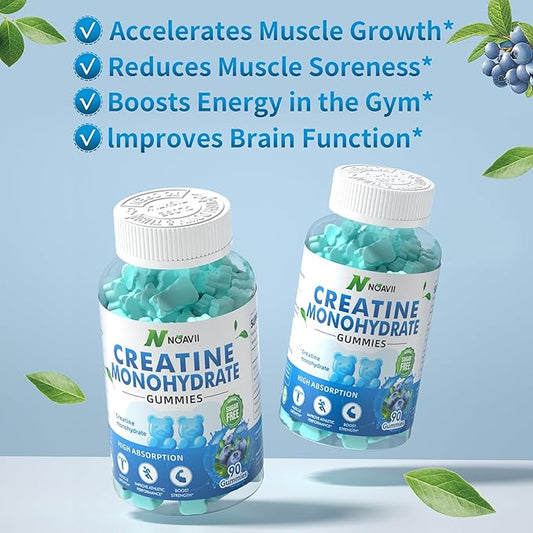 Creatine Monohydrate Gummies 5000mg for Men & Women, Chewables Creatine Monohydrate for Muscle Strength, Muscle Builder, Energy Boost, Pre-Workout Supplement-180 Blueberry Gummies