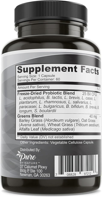 Pure By Nature Shelf Stable Probiotics for Men and Women, Supports Digestive Health, Gut Health and Immunity, Soy and Gluten-Free, 60 Vegan Capsules