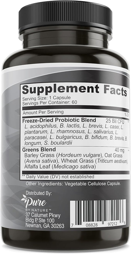 Pure By Nature Shelf Stable Probiotics for Men and Women, Supports Digestive Health, Gut Health and Immunity, Soy and Gluten-Free, 60 Vegan Capsules