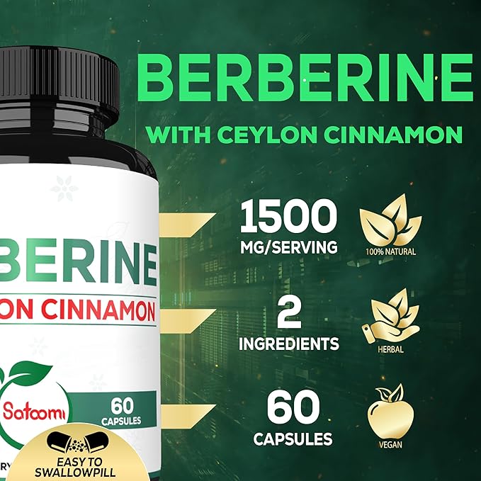 1500mg Berberine with Ceylon Cinnamon Supplement 60 Capsules