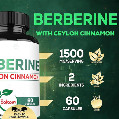 1500mg Berberine with Ceylon Cinnamon Supplement 60 Capsules