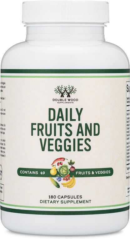 Fruits and Veggies Supplement (Daily Blend 49 Different 23 Veggies 29 Fruits) 1,500mg Servings, 180 Capsules