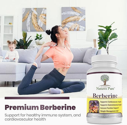 Simply Natures Pure Premium Berberine HCl 500mg - 120 Capsules - Cardiovascular Gastrointestinal Immune Support - Chromium Cinnamon