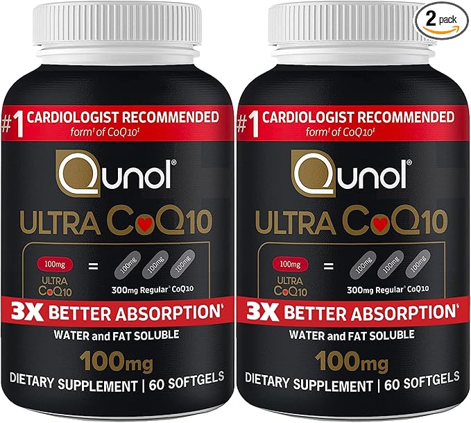 Qunol CoQ10 100mg Softgels, Ultra CoQ10 100mg, 3x 3x Better Q10 Vitamins 4 Month 60 Count 2)