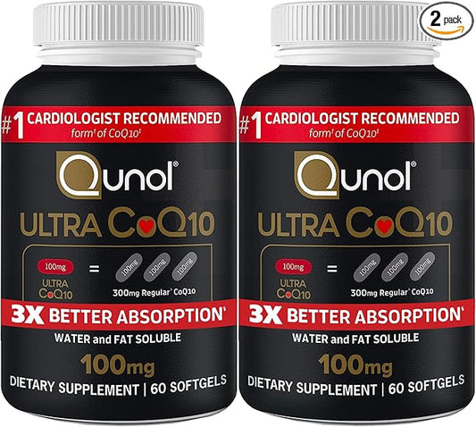 Qunol CoQ10 100mg Softgels, Ultra CoQ10 100mg, 3x 3x Better Q10 Vitamins 4 Month 60 Count 2)