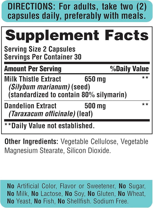 Puritan's Pride Milk Thistle & Dandelion 60 Count