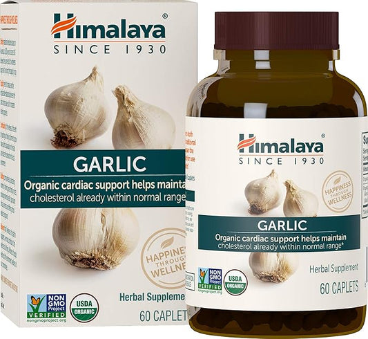 Himalaya Organic Garlic, For Lipid Metabolism 1,400 mg, 60 Caplets, 1 Month 2 Pack