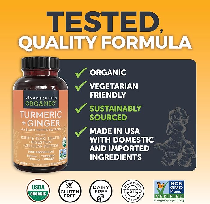 Organic Turmeric and Ginger Tablets, 90 Count