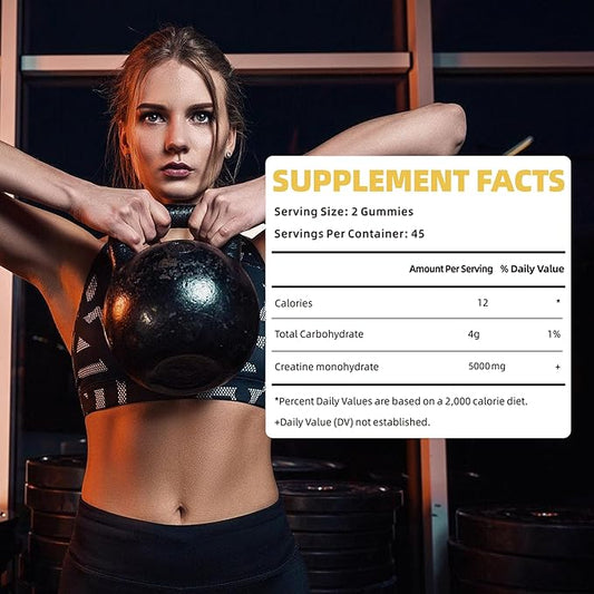 Creatine Monohydrate Gummies 5000mg for Men & Women, Chewables Creatine Monohydrate for Muscle Strength, Muscle Builder, Energy Boost, Pre-Workout Supplement(90 Count)-Pineapple Flavor.