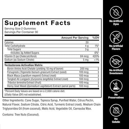 Force Factor Test X180 Gummies Testosterone Booster for Men with Tongkat Ali, Horny Goat Weed, Tribulus Terrestris, Fenugreek, & Black Maca, Supplement Men, Berry Punch, 60 Gummies, 1-Pack