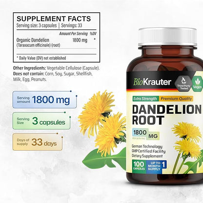 Dandelion Root Capsules 1800 mg 100 Caps