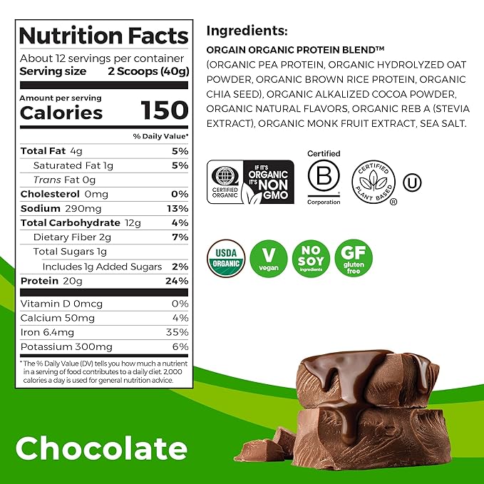 Orgain Organic Vegan Protein Powder + 20g Plant 1.05lb