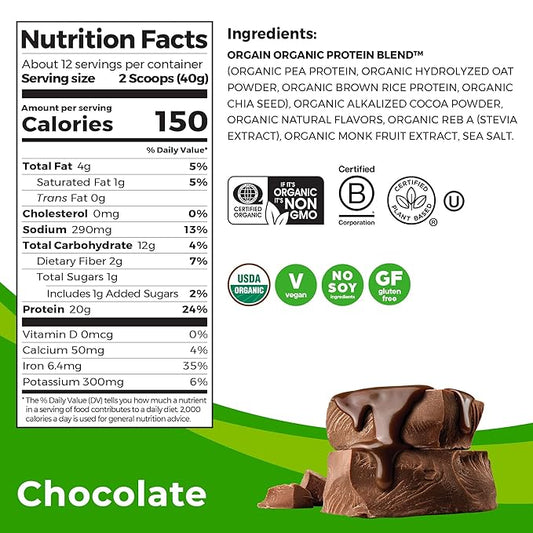 Orgain Organic Vegan Protein Powder + 20g Plant 1.05lb