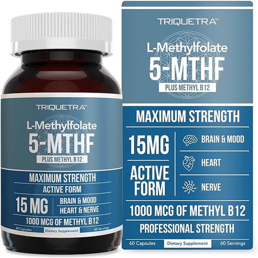 L Methyl Folate 15mg plus Methyl B12 Cofactor 5-MTHF Form B9 & B12 (60 (60 Capsules)