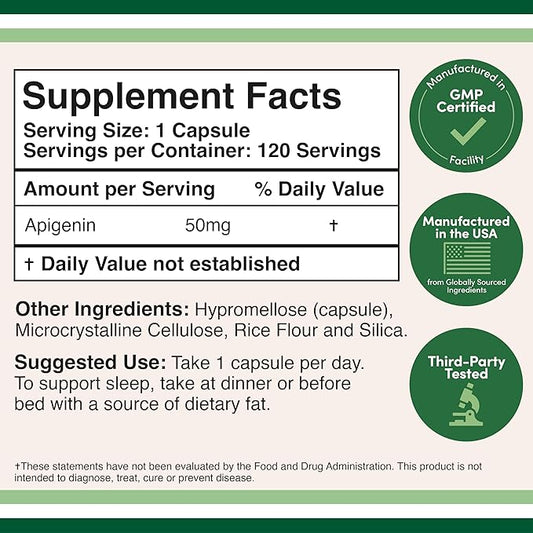 Apigenin Supplement - 50mg per Capsule, 120 Count