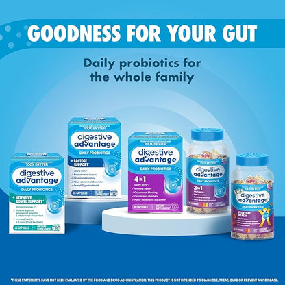 Digestive Advantage Probiotics + Lactase Digestive Enzymes For Digestive Health, Daily Probiotics For Women Men Occasional Bloating, Lactose Breakdown, Minor Abdominal Discomfort, Immune Support, 96ct