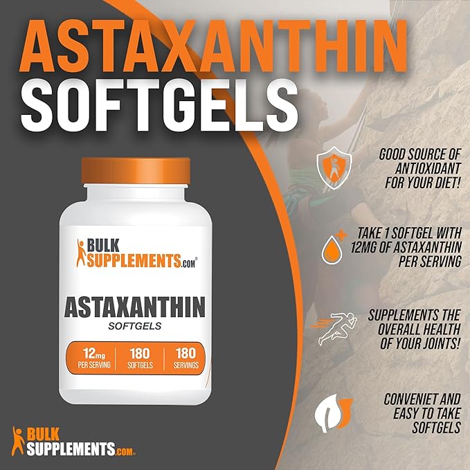 BulkSupplements.com Astaxanthin 12mg 180 Softgels 1 Astaxanthin (180 Softgels)