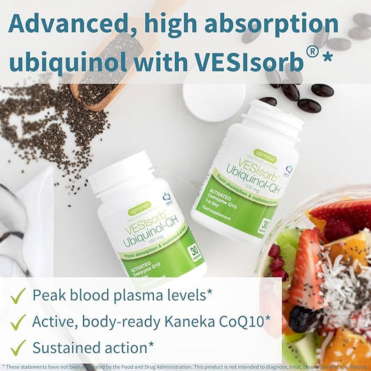 Advanced VESIsorb Ubiquinol-QH, Superior CoQ10 100mg, Kaneka QH, 90 Softgels, Fast-Acting & High Absorption, for Heart Health, Energy, Fertility, 3-Month Supply, by Igennus