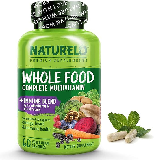 NATURELO Whole Food Multivitamin + Immune D3, Zinc, 60 Vegan