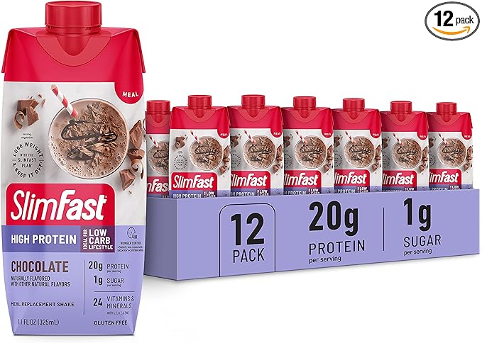 SlimFast Protein Shake, Chocolate- 20g Protein, 24 Vitamins 11 Fl 12)