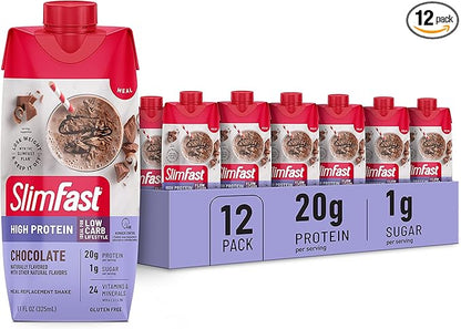 SlimFast Protein Shake, Chocolate- 20g Protein, 24 Vitamins 11 Fl 12)