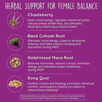 PMS Support Supplement for Women 180 Ct - Hormonal Balance for Women | Menopause & Perimenopause Supplements Women | Bloating Relief for Women, Menstrual Cramp Relief, PMDD | Vegan, Non-GMO