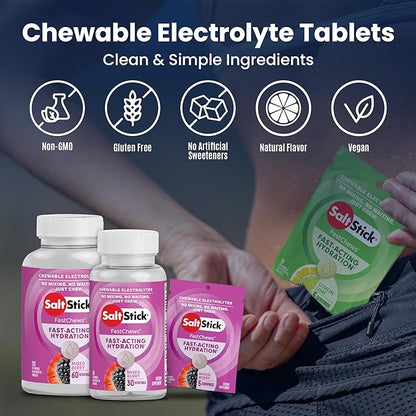 SaltStick Electrolyte FastChews Chewable Tablets | 120 Count - Mixed Berry | Salt Tablets for Runners, Sports Nutrition, Hydration Tablets, Electrolyte Chews | 12 Packets of 10 Tablets Each