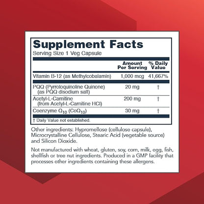 Protocol PQQ Complex - Mitochondrial Health* - with CoQ10 & L Carnitine - B Vitamin - Supplements for Energy* - 30 Veg Caps