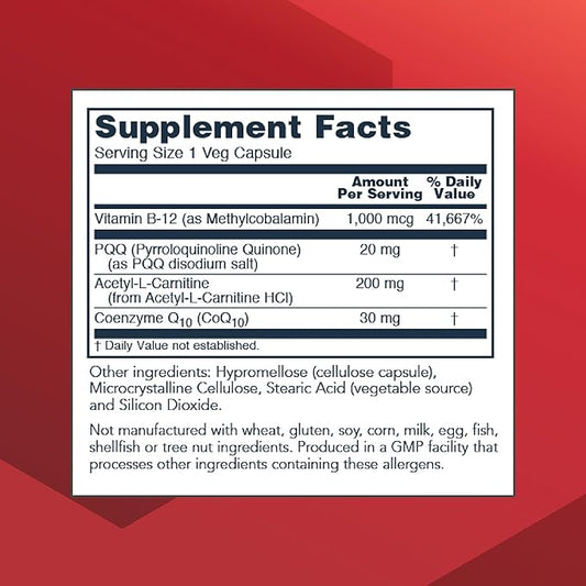 Protocol PQQ Complex - Mitochondrial Health* - with CoQ10 & L Carnitine - B Vitamin - Supplements for Energy* - 30 Veg Caps