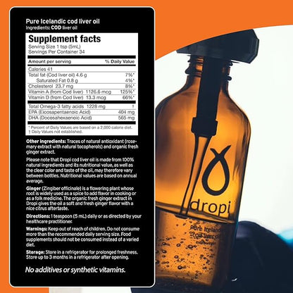 Dropi Omega 3 Fish Oil Liquid, Ginger Omega-3s EPA, 5.7 Fl