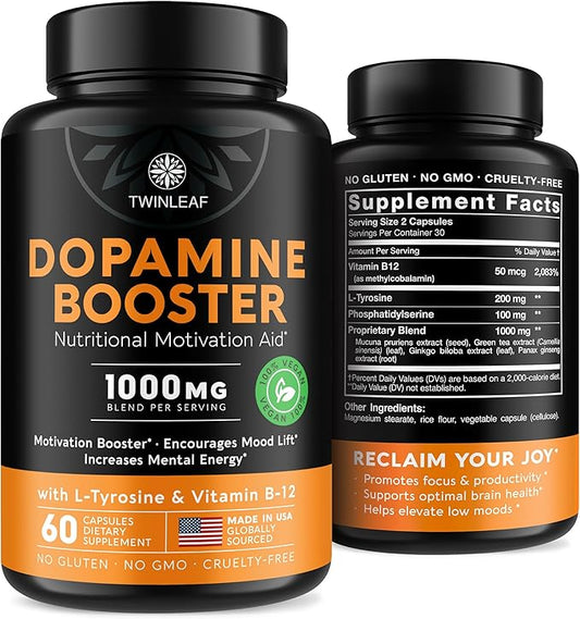 Dopamine Brain Support Supplement, 1000 mg Blend B12 and 60 Capsules