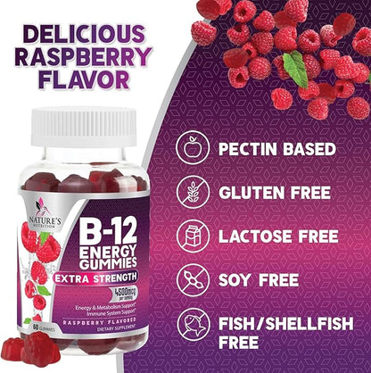 Vitamin B12 Energy Gummies 4500mcg Chewable B-12 Gummy 120 Gummies