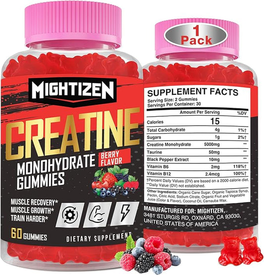 Creatine Monohydrate Gummies Complex 5000mg B12 for 60 Gummies)