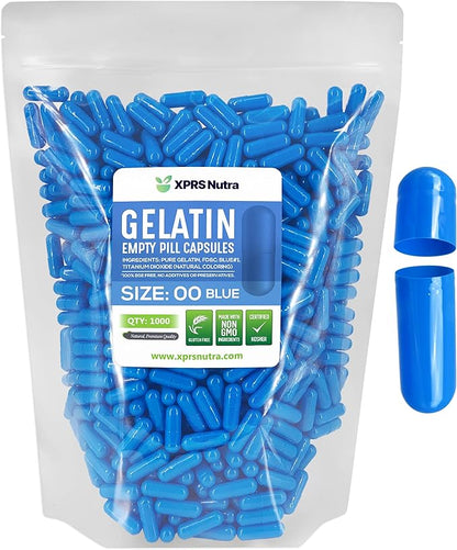 XPRS Nutra Size 00 Empty Capsules - 1000 Count Empty Gelatin Capsules - Empty Pill Capsules - DIY Capsule Filling - Fillable Pill Capsules Empty Gel Caps