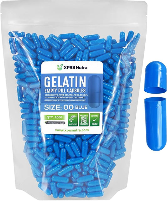 XPRS Nutra Size 00 Empty Capsules - 1000 Count Empty Gelatin Capsules - Empty Pill Capsules - DIY Capsule Filling - Fillable Pill Capsules Empty Gel Caps
