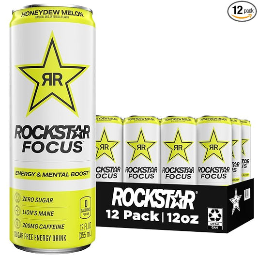 Rockstar Focus, Honeydew Melon, 12 Fl Oz Cans (Pack of 12)