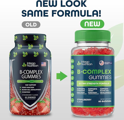 Vitamin B Complex Gummies for Adults, B Complex Vitamin Supplement for Women and Men, B Vitamins Complex Gummies for Energy and Brain Health, Natural Strawberry Flavor, 60 Count
