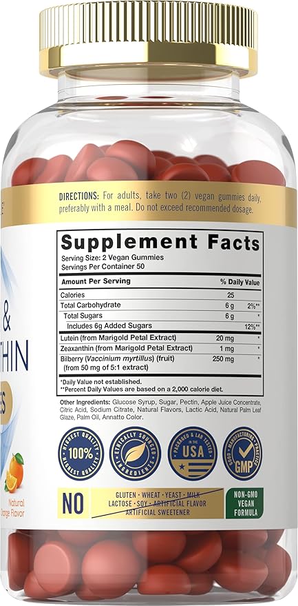 Carlyle Lutein and Zeaxanthin Gummies 20mg of 100 Orange
