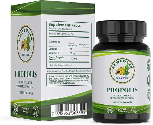 Propolis Health Propolis Capsules 1000mg-Daily 2 Capsules 50 Days (100 Capsules)