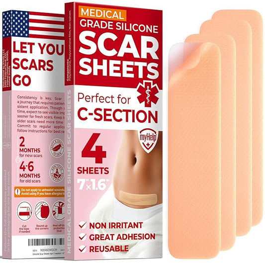 Medical Grade Silicone Scar Sheets 4pk (7”x1.6”) (7”x1.6”) -