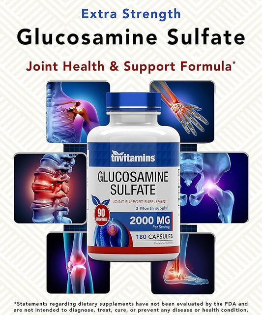 Glucosamine Sulfate Capsules 2000 MG (180 Count) | Joint Support* Supplement for Women & Men | Produced in The USA | Promotes Flexibility & Mobility