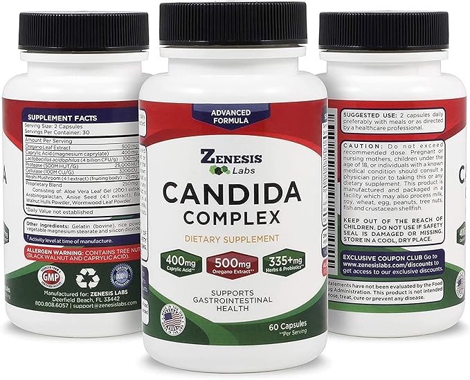 Candida Complex Cleanse Detox Caprylic Acid (120 Capsules, 60 Day